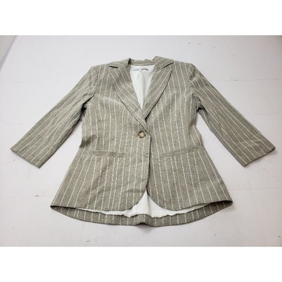 Donna Degnan Jackets & Blazers - Donna Degnan Womens Blazer Jacket Long Sleeve Single Button Striped Grey Size 2